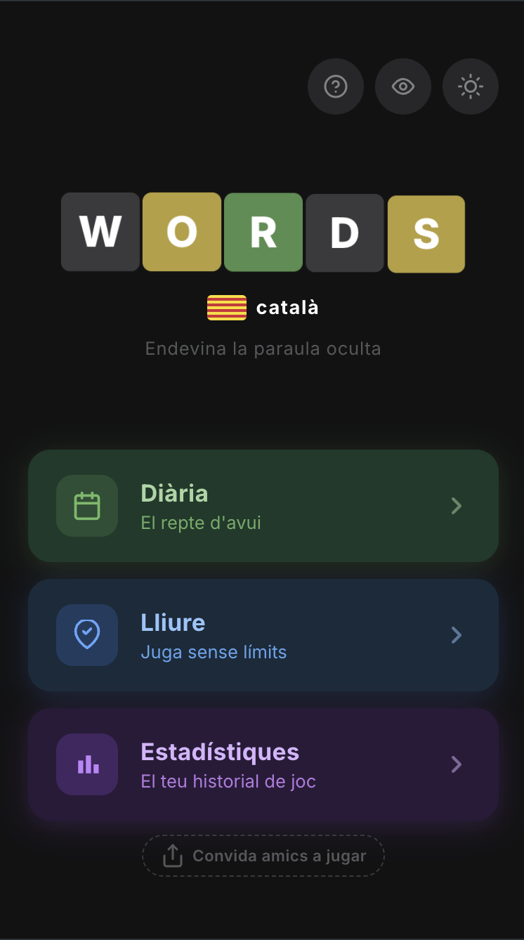 Teclat en català i taulell de l'app de Wordle Català durant una partida
